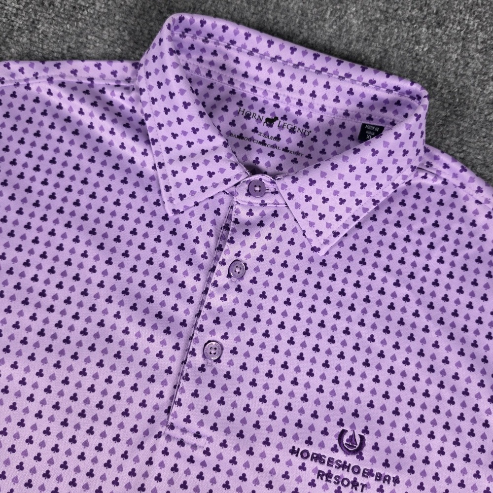 Horn Legend Polo Shirt Mens XL Purple Trading Card Suits Horseshoe Bay Resort